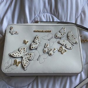 Michael Kors White & Gold Butterfly Crossbody Bag